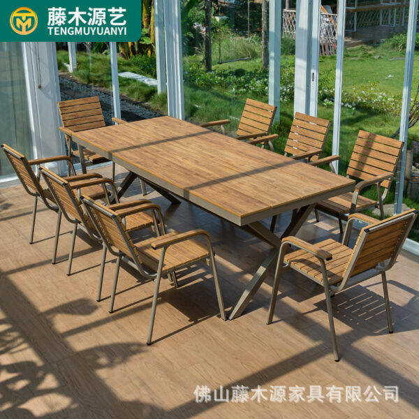 Bàn ghế gỗ nhựa ngoài trời sân vườn chống nắng chống thấm nước bàn ghế biệt thự ban công ngoài trời bàn ghế giải trí ngoài trời