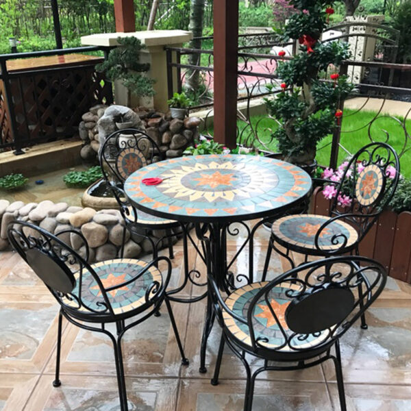 Bàn ghế Phong cách châu Âu ban công thép sân sân thượng ngoài trời quầy bar ngoài trời khu vườn giải trí khảm bàn ghế bộ ba món