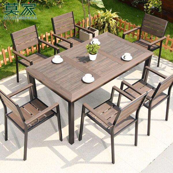 Bàn ghế ngoài trời sân vườn ghế gỗ cổ điển không thấm nước và chống ẩm giải trí ngoài trời sân thượng bộ bàn ghế gỗ nhựa bộ bàn ăn