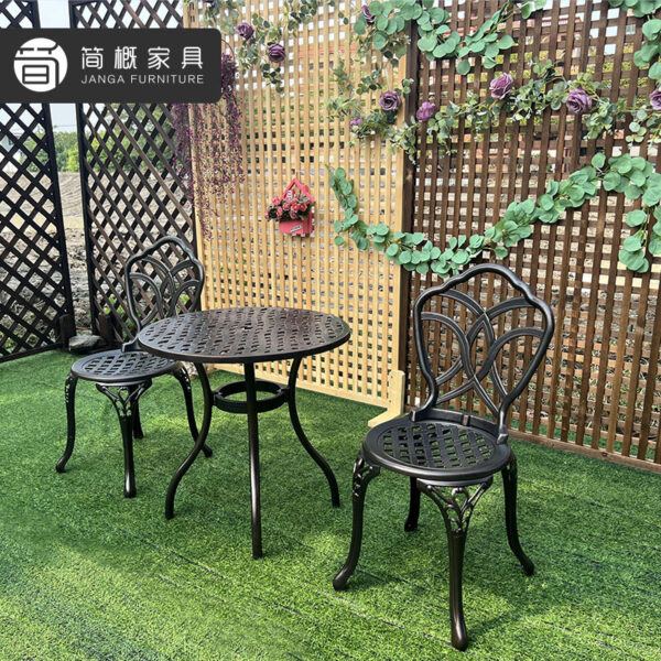Bàn ghế giải trí ngoài trời Sân vườn Ban công Sân thượng Bàn ghế kim loại Công viên ngoài trời Cộng đồng Nhôm đúc Một bàn hai ghế