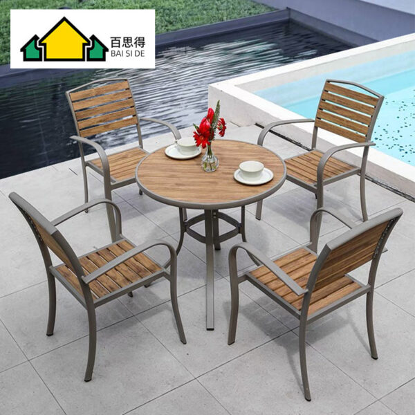 Bộ bàn ghế gỗ nhựa ngoài trời đặt làm sân ngoài trời Bàn ăn thông thường sân vườn ban công ngoài trời bàn ghế cafe