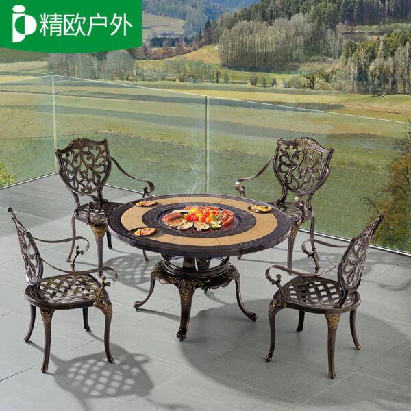 Bàn nướng ngoài trời sân ngoài trời bàn ghế nhôm đúc bếp nướng điện carbon công dụng kép nhà vườn biệt thự bàn ăn thông thường