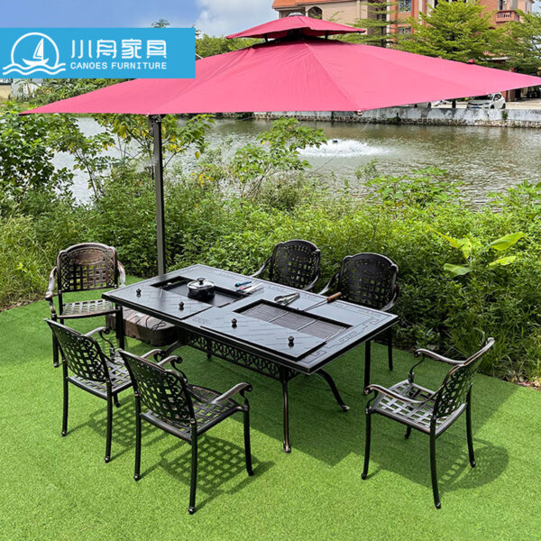 Bàn ghế tiệc nướng giải trí ngoài trời sân thượng sân vườn bếp nướng điện không khói bếp nướng than bàn ăn nhôm đúc ngoài trời