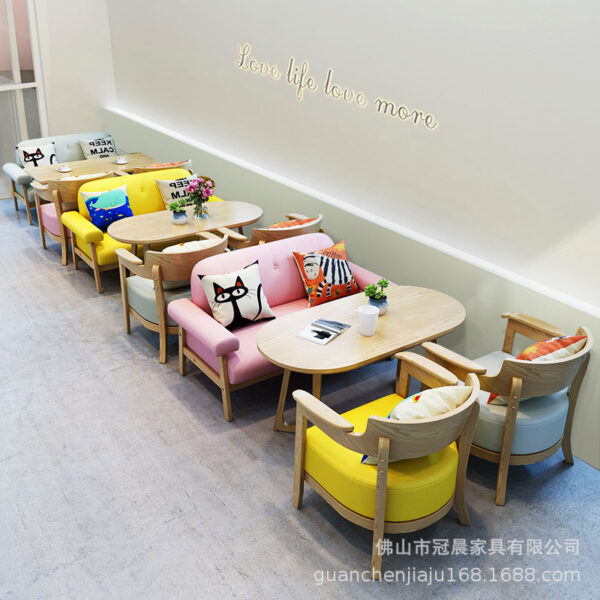 Bàn ghế quán trà sữa nổi tiếng trên, món tráng miệng thông thường, bánh nướng, quầy sách, ghế sofa đàm phán , bàn ăn cafe cho hai người