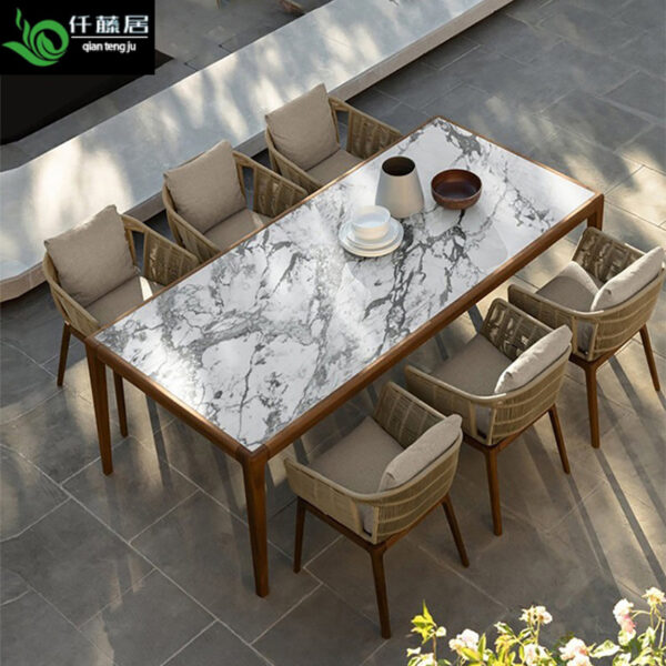 Bàn ghế Phong cách Châu Âu Bàn Ghế Ngoài Trời Ngoài Trời Gỗ Chắc Chắn Bàn Tròn Chống Thấm Nước Bàn Dài Sân Vườn Bàn Vuông Chống Ăn Mòn