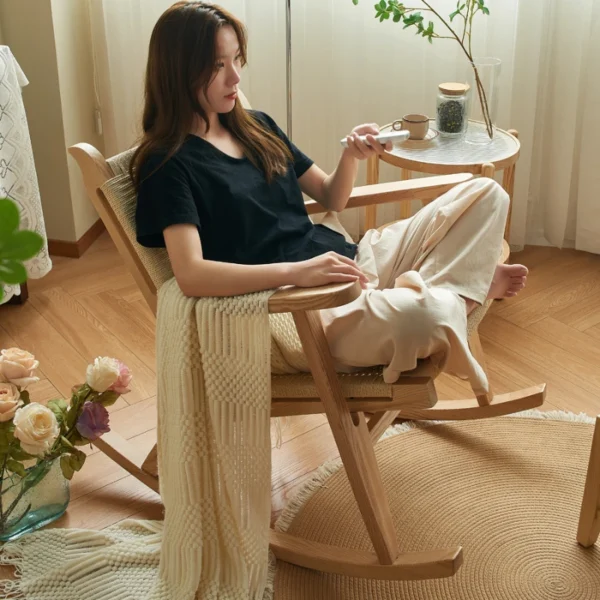 Ghế bập bênh dệt bằng gỗ nguyên khối, Ghế người lớn cho ban công phòng khách, Ghế sofa đơn giải trí, Ghế phòng chờ, Ghế tựa