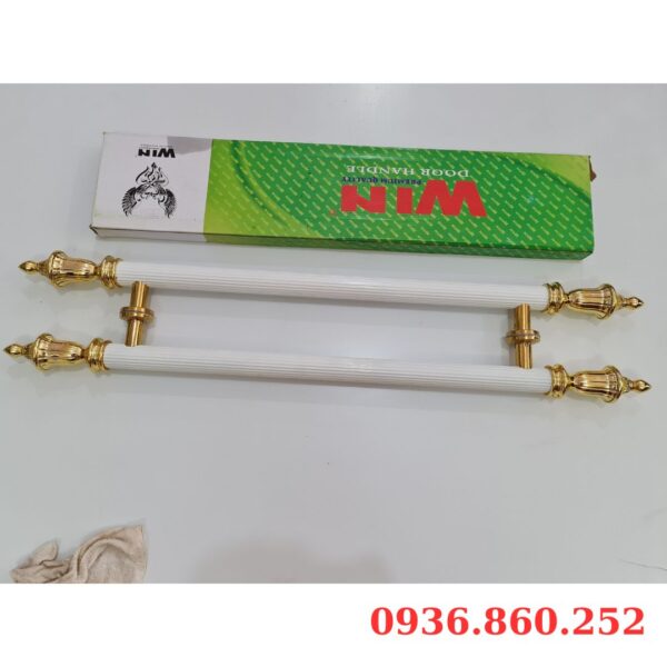 Tay Nắm Cửa Kính Cường Lực, Cửa Nhôm - Tay Nắm Cửa Ấm Vàng Thân Trắng