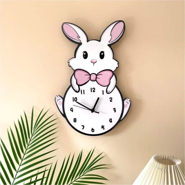 Đồng hồ hoạt hình thỏ 3D treo tường phòng trẻ em kỹ thuật số