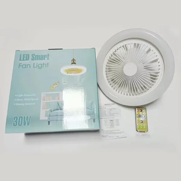 Phòng ngủ Nhà khách Quạt trần 30W có đèn chiếu sáng Đế chuyển đổi E27 có điều khiển từ xa