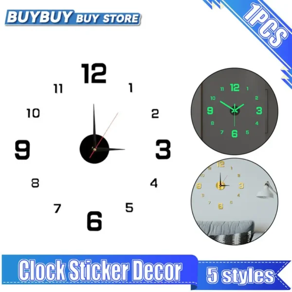 Đồng hồ treo tường kỹ thuật số dạ quang châu Âu không đục lỗ dán tường