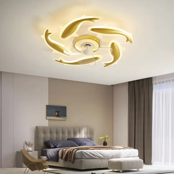 Trang trí phòng ngủ hiện đại Đèn led vàng Đèn trần phòng ăn Quạt trần có đèn điều khiển từ xa cho phòng khách