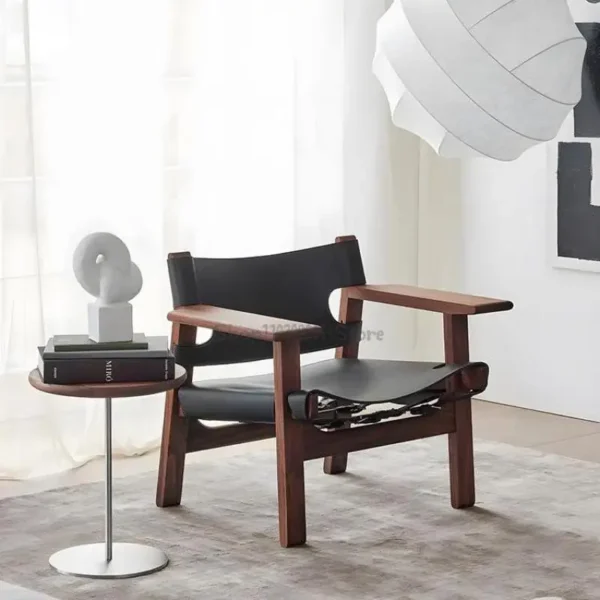 Bắc Âu Ghế Sofa Phòng Khách Yên Xe Da Im Lặng Phong Cách Cổ Ghế Đơn Trung Tây Ban Nha Ghế Bành