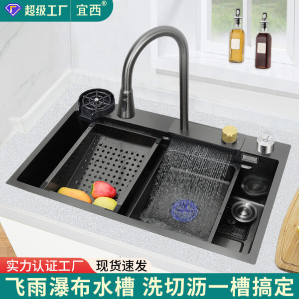 Nhà Bếp Raindance Thác Bồn Rửa Lớn Đơn Khe Cắm Dưới Đế Lưu Vực Dày Thép Không Gỉ 304 Rau Lưu Vực Nhà Bể Rửa Bát