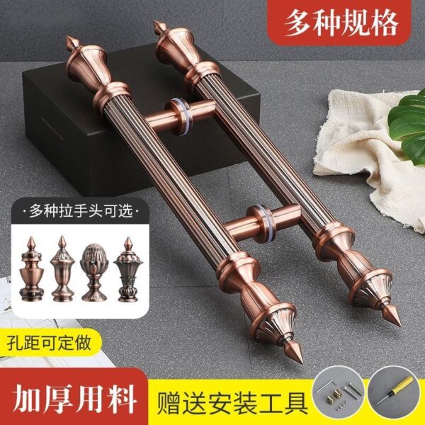 Châu Âu Retro Cửa Gỗ Tay Nắm Cửa Kính Nhà Hàng Biệt Thự Đồng Đỏ Hoa Hồng Vàng Ánh Sáng Sang Trọng Thẳng Tay Nắm Cửa
