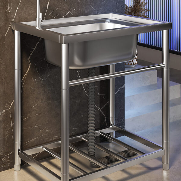 Bồn rửa nhà bếp thương mại chậu rửa inox 304 có giá đỡ tích hợp máy rửa chén chậu rửa gia đình lớn bể đơn