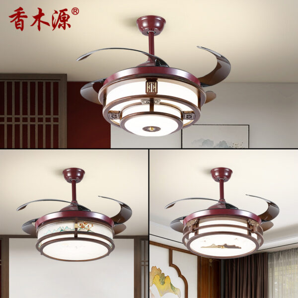 Mới phong cách Trung Hoa vô hình quạt đèn phòng khách khí quyển hộ gia đình đơn giản phòng ngủ quạt đèn chùm nhà hàng quạt trần đèn 2211