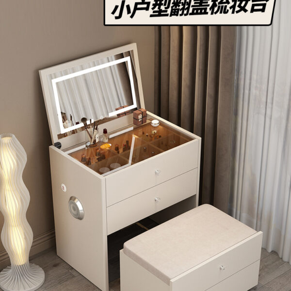 Bàn trang điểm kiểu kem gỗ nguyên khối lật phòng ngủ nhẹ sang trọng đơn giản hiện đại căn hộ nhỏ bàn trang điểm đầu giường tích hợp lưu trữ
