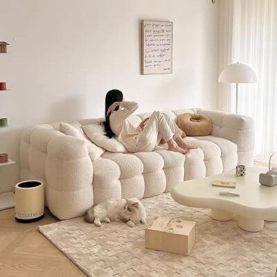 Kem phong cách marshmallow sofa căn hộ nhỏ Bắc Âu sherpa internet người nổi tiếng phòng khách căn hộ đơn giản đám mây vải sofa