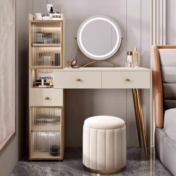 Bàn trang điểm phòng ngủ hiện đại đơn giản 2024 đèn mới bàn trang điểm sang trọng tủ tích hợp bàn trang điểm căn hộ nhỏ có thể thu vào
