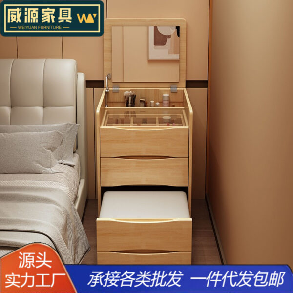 Bắc Âu Gỗ Chắc Chắn Bàn Trang Điểm Đơn Giản Hộ Gia Đình Flip Top Bàn Trang Điểm Có Gương Và Phân Bàn Đầu Giường Kép tủ Nhỏ