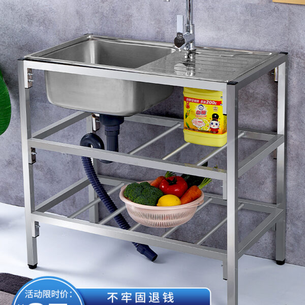 Chậu rửa mặt bàn bếp một khe tích hợp bồn rửa bàn làm việc đơn giản chậu rửa thêu bằng thép không gỉ 304