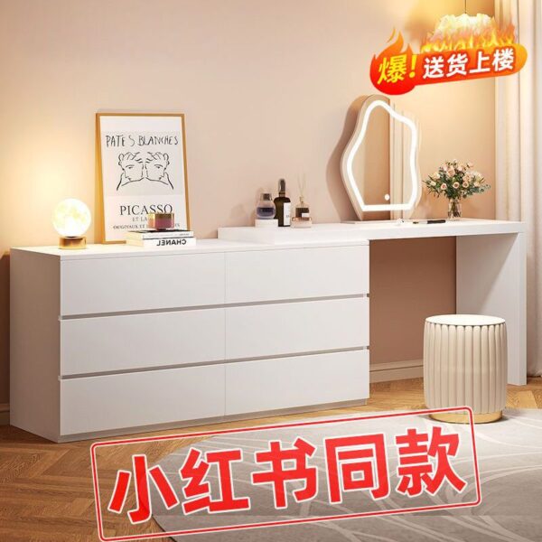 Bàn trang điểm và tủ tích hợp phòng ngủ gia đình hiện đại đơn giản căn hộ nhỏ có thể thu vào phong cách kem bàn trang điểm tủ đựng đồ