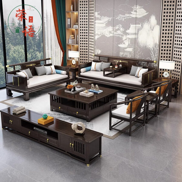 Kết hợp ghế sofa gỗ nguyên khối kiểu Trung Quốc mới, nội thất phòng khách biệt thự kiểu Trung Quốc hiện đại, toàn bộ ngôi nhà theo phong cách Zen, các thiết bị lớn và nhỏ để sử dụng trong gia đình