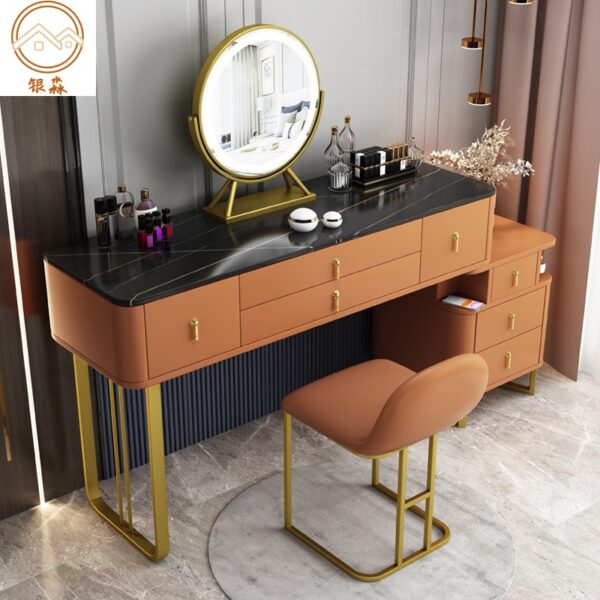 Bàn trang điểm bằng đá phiến sang trọng nhẹ nhàng, tủ đựng đồ và bàn trang điểm gia đình hiện đại và đơn giản, căn hộ nhỏ có bàn trang điểm có gương