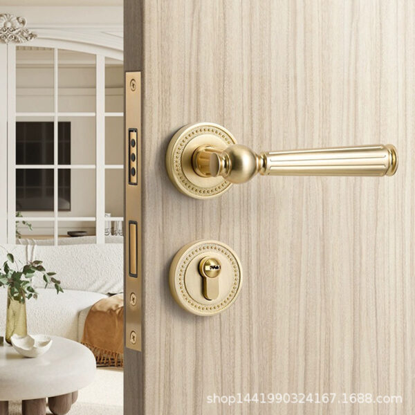 Khóa cửa phòng ngủ trong nhà Khóa cửa gỗ vàng Pháp tay nắm cửa nhà hút từ tắt tiếng phòng sang trọng chia khóa