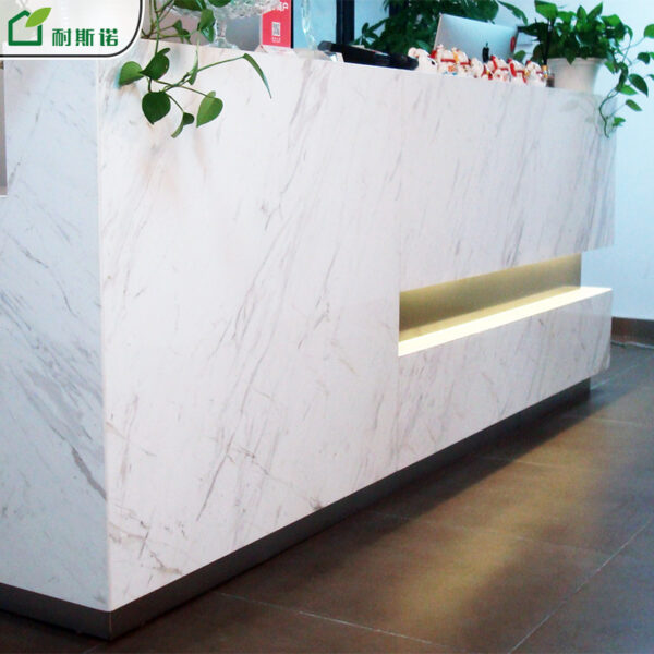 Nhà sản xuất Bắc Kinh tùy chỉnh quầy lễ tân bằng đá cẩm thạch tinh khiết bàn tiếp tân xử lý trường hợp văn phòng thanh đá phong cách đơn giản