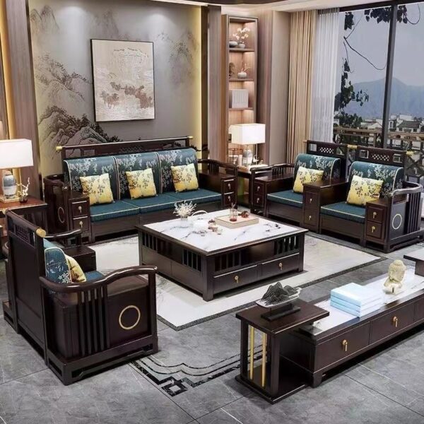 Sofa gỗ nguyên khối phong cách Trung Quốc mới kết hợp nội thất phòng khách ánh sáng hiện đại lưu trữ sang trọng mùa đông và mùa hè Sofa đa dụng nội thất cao cấp