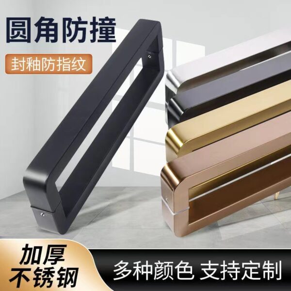 Tay nắm cửa kính bo tròn chống va chạm Tay nắm cửa ống vuông inox có khung cửa Tay nắm lớn vàng đen bán buôn