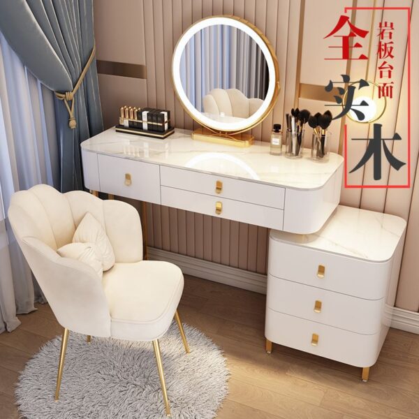 Tất cả gỗ nguyên khối đá phiến bàn trang điểm phòng ngủ hiện đại đơn giản bàn trang điểm nhẹ sang trọng cao cấp lưu trữ tích hợp tủ bàn trang điểm