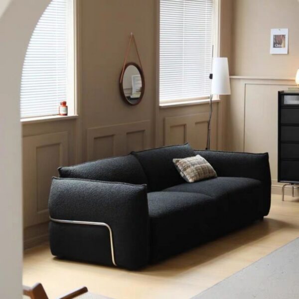 Sofa phòng khách nghệ thuật thịt cừu nhung Bắc Âu thẳng hàng đôi ba người căn hộ nhỏ vòng thép retro nhẹ sang trọng cổ màu đen