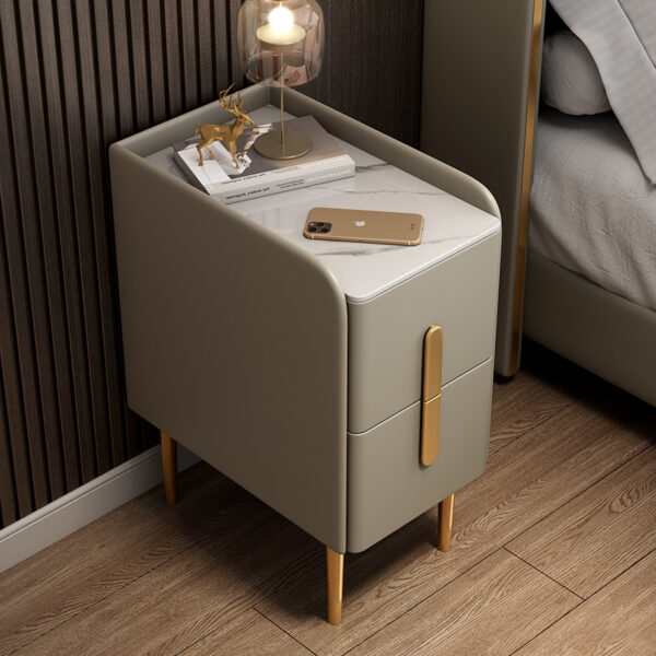 Tất cả bằng gỗ nguyên khối da đá cực kỳ đơn giản Bàn đầu giường mini hiện đại Phòng ngủ Internet thông minh nổi tiếng nhẹ nhàng sang trọng Bàn đầu giường siêu hẹp
