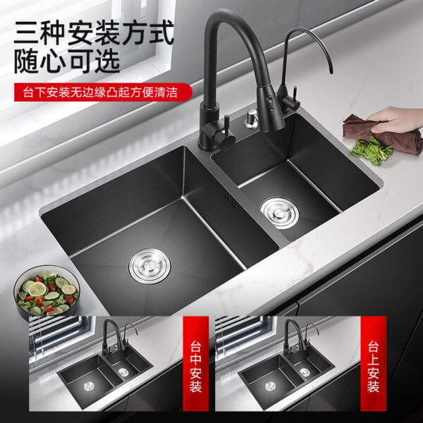 75FI bán buôn bồn rửa bồn rửa chén đôi màu đen nhà bếp nano bồn rửa chén bồn rửa bát thép không gỉ 304 bồn rửa chén máy rửa chén
