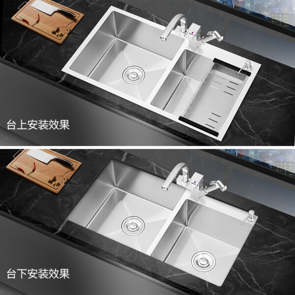 Chậu rửa bát đôi bể bơi bằng thép không gỉ SUS304 thủ công dày bồn rửa đặt trên và dưới quầy rửa tay