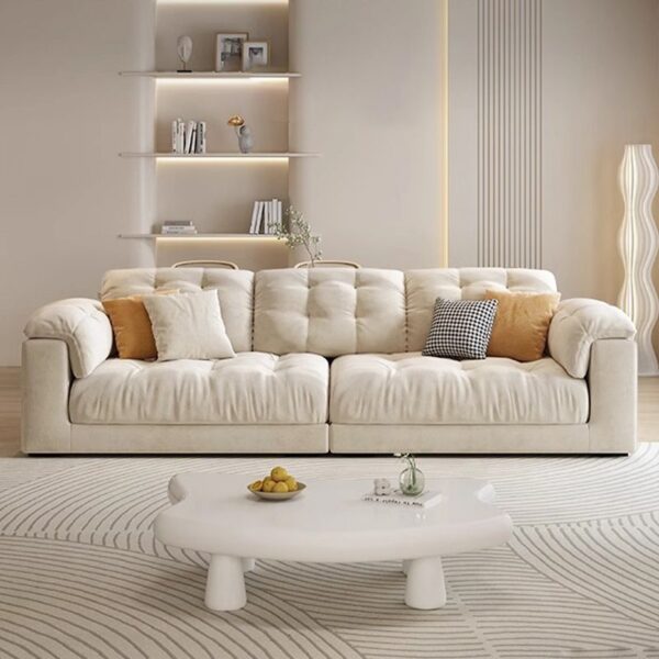 Phong cách kem Ý vải công nghệ Ba chỗ ngồi thẳng hàng ghế sofa đám mây phòng khách căn hộ nhỏ đơn giản hiện đại ánh sáng ngôi nhà sang trọng