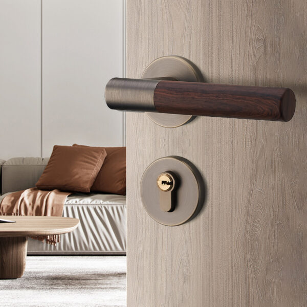 Khóa cửa phòng ngủ trong nhà log không khí tay nắm cửa câm hộ gia đình ổ Khóa cửa gỗ bằng gỗ mới phong cách Trung Quốc Khóa cửa phòng bán buôn