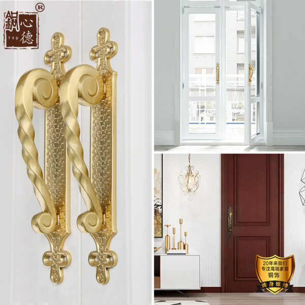 Tay nắm cửa bằng đồng thau khách sạn Châu Âu phong cách cổ điển gắn trên bề mặt cửa kính phòng ngủ Tay vịn cửa gỗ đối diện Tay nắm cửa Trung Quốc