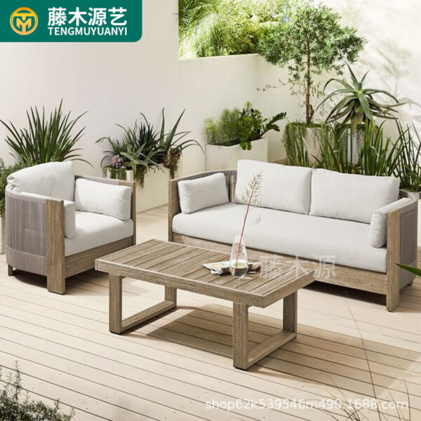 Sofa ngoài trời sát trùng gỗ tếch mây sofa sân B & B nội thất gỗ nguyên khối sân vườn đau khổ ghế sofa giải trí kết hợp