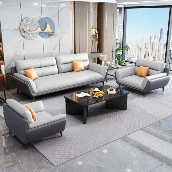 Sofa văn phòng bàn cà phê kết hợp tối giản hiện đại kinh doanh nhà đơn giản da sofa văn phòng cao cấp Bắc Âu