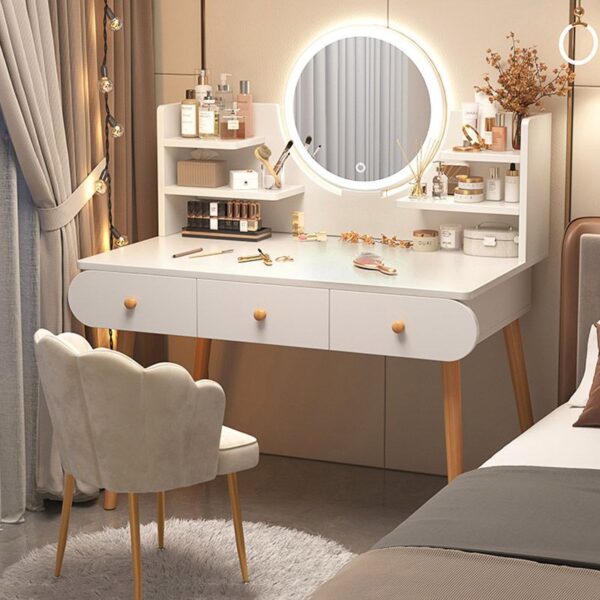 Bàn trang điểm hiện đại đơn giản căn hộ nhỏ phòng ngủ bàn trang điểm bàn trang điểm tủ bảo quản tích hợp đèn nhỏ bàn trang điểm sang trọng