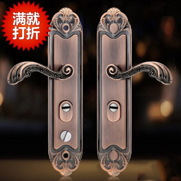 Tay nắm cửa chống trộm bằng đồng đỏ tay cầm tay cầm đơn giản retro Khóa cửa hợp kim nhôm cửa ra vào cửa mở đôi Khóa cửa