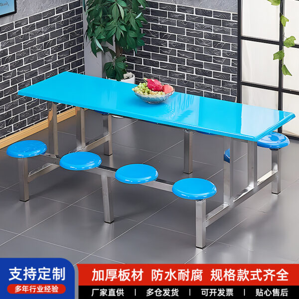 Bàn ghế inox 6 người cho nhân viên căng tin nhà hàng Bàn ghế ăn 4 người 8 người Bàn ăn inox gấp học sinh