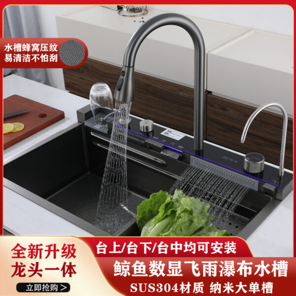 Cá Voi Lượng Mưa Thác Bồn Rửa Lớn Đơn Khe Cắm Tổ Ong Thép Không Gỉ Bát Đĩa Lưu Vực Nhà Bếp Bồn Rửa Chén Đa Năng Phía Bên Trái