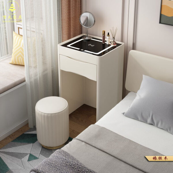 Hiện đại đơn giản bằng gỗ nguyên khối bàn trang điểm nhỏ sạc không dây bàn trang điểm bàn cạnh giường ngủ tích hợp tủ đựng đồ trang điểm phòng ngủ
