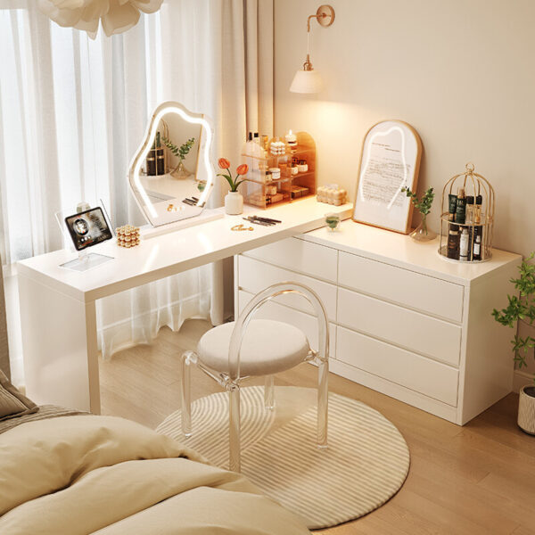Tủ xô phong cách kem Tủ quần áo tích hợp tủ bảo quản phòng ngủ chính Bàn trang điểm bằng gỗ tủ đầu giường tủ bảo quản phòng