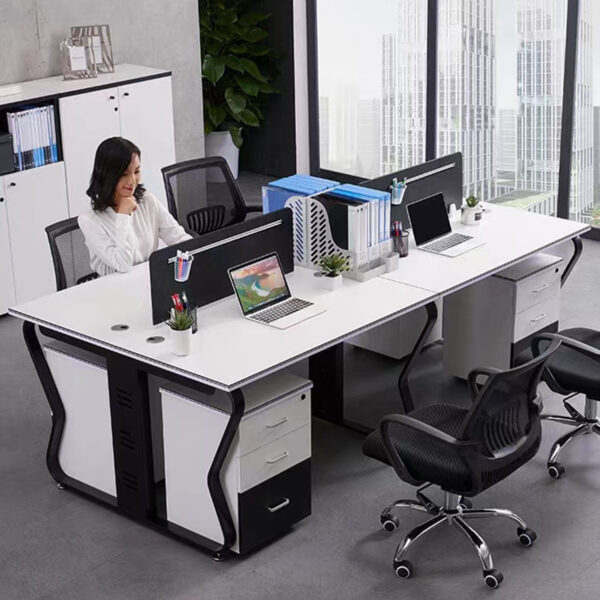 Bàn ghế văn phòng nhân viên kết hợp, bàn máy tính văn phòng 4 người đơn giản, hiện đại, ngăn đựng thẻ nhân viên, nhà sản xuất bàn khung thép