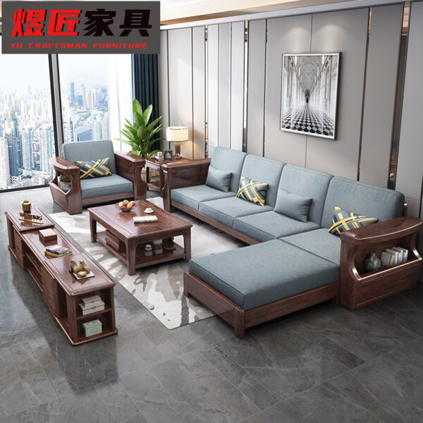 Sofa gỗ óc chó kiểu Trung Quốc mới, kết hợp sofa nghệ thuật, phòng khách đơn giản hiện đại, bộ bàn ghế gỗ sang trọng nhẹ nhàng